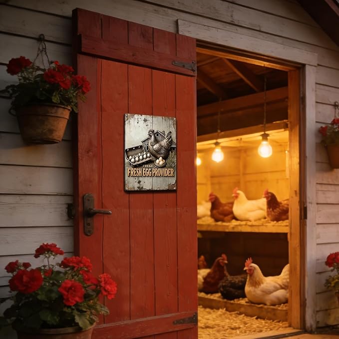 Funny Chicken Metal Sign Outdoor, Aluminum Farmhouse Wall Decor for Coop Door or Yard Area, Fluffy Humor Country Living Style, Rustic 8x12 Inch Gift