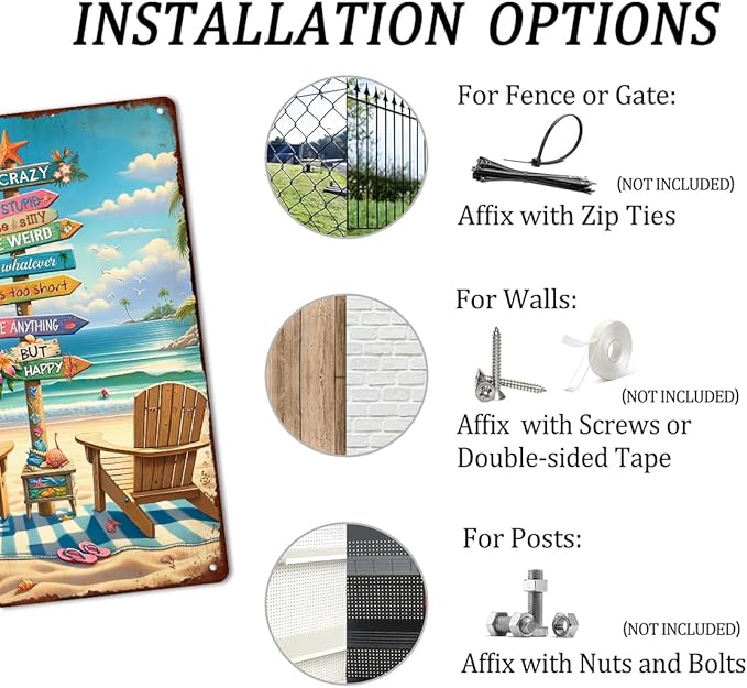 Generic Beach Surfing Vintage Signs Life Is Too Short to Be Anything but Happy Metal Tin Sign for Cafe Home Bar Beach Farmhouse Porch Art Wall Decoration 8x12 Inch