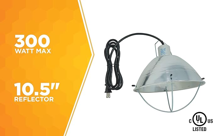 Woods 0165 Brooder Lamp with Bulb Guard;10.5 Inch Reflector and 6 Foot Cord (250 Watt; 18/2 SJTW); 0