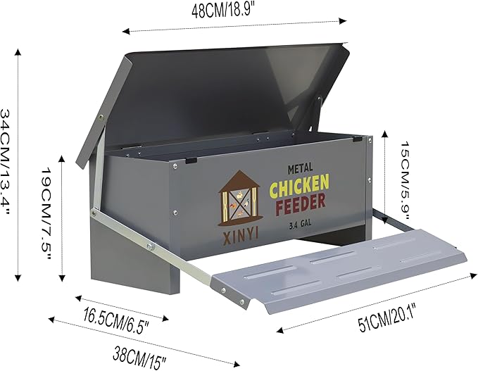 XINYI Chicken Treadle Feeder,25 Lbs Metal Treadle Feeder, No Waste & Rodent Proof Chicken Feeder with Weatherproof Lid, Suitable for Bantams, Poultry, Pheasants - 3.4Gallon Capacity