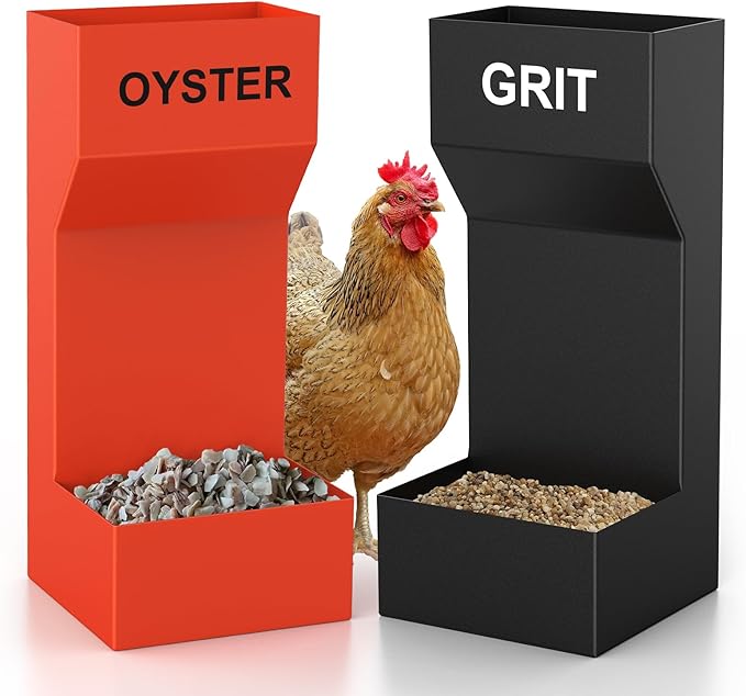 Chicken Oyster Shell Feeder and Grit Feeder,Metal Chicken Feeder,Chicken Coop Accessories,Design for Healthier Hens & Eggs