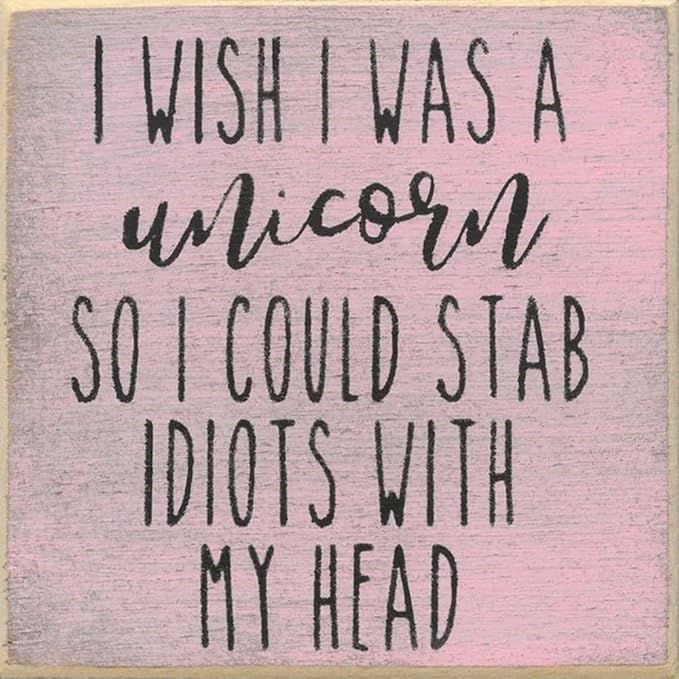 Farmisms 5x5 Inspirational Wooden Rustic Country Signs for Country Farm Living –I Wish I was A Unicorn So I Could Stab Idiots with My Head