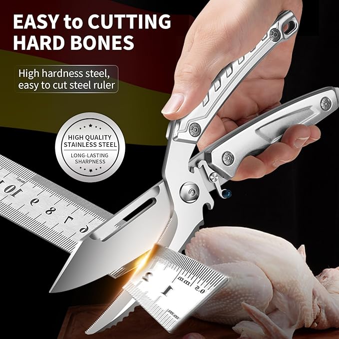 Poultry Shears, Kitchen Scissors for Food, All Purpose Heavy Duty for Chicken Wing/Thigh/Bone, Meat, Quail, Fish, Turkey, Vegetables, Stainless Steel Cooking Aid Scissors, Dishwasher Safe, Separable