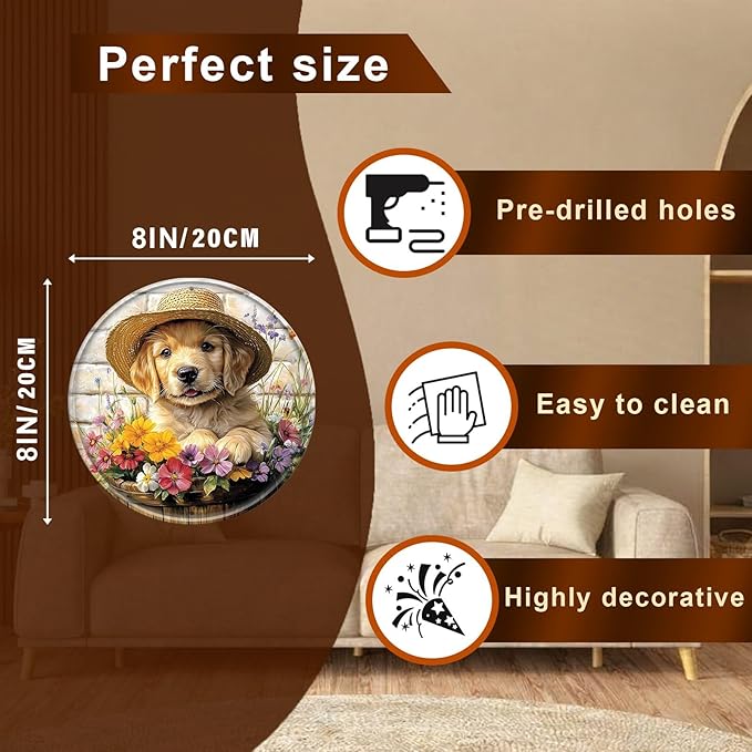 Labrador Round Metal Tin Sign Wreath Vintage Dog Wall Art Decor for Home Garden Yard Decor 8x8inch