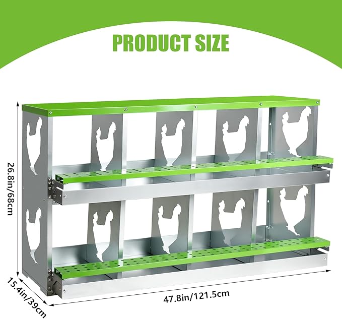 Chicken Nesting Box for Laying Eggs,8 Hole Roll Away Nesting Boxes,Chicken Laying Boxes with Large Vented Holes,Wall-Mountable Chicken Coop Nesting Boxes,Metal Laying Boxes for Hens,Ducks(Green)