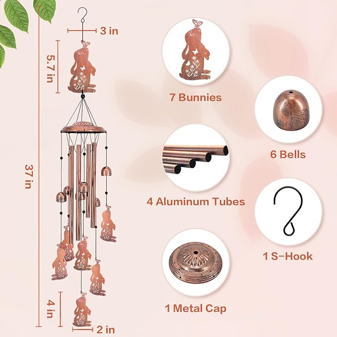 Bunny Wind Chimes for Outside,Bunny Gifts for Women/Men/Sympathy/Memorial Gifts/Birthday Festival Metal windchimes Outdoors/Indoors,Patio,Garden Decor,Home,Yard