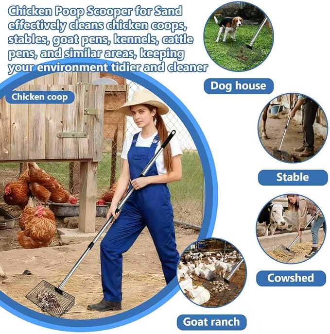 Chicken Poop Scooper for Sand, 15-Inch Large Adjustable Metal Chicken Poop Scooper, Chicken Manure Scoop is Suitable for Cleaning Chicken Coops, Stables, Cat Litter Boxes, Pastures