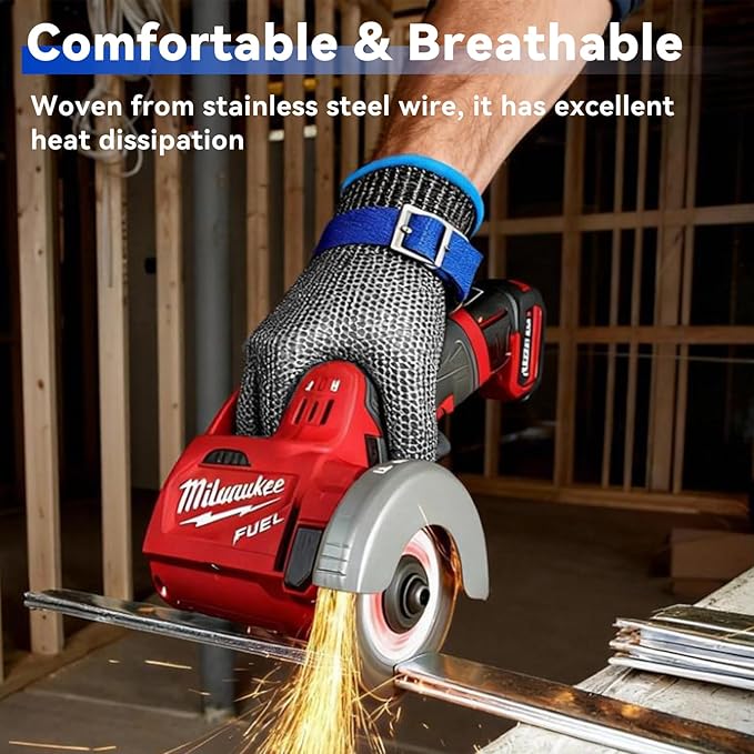 A9 Cut Resistant Chainmail Gloves – Stainless Steel Mesh Metal Glove with Adjustable Wrist Buckle & Nylon Liner Gloves