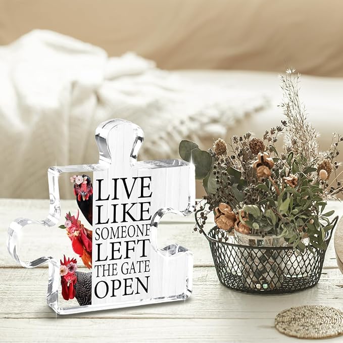 Gift Rustic Farmhouse Decor Chicken Gifts For Women Vintage Chicken Ornament Funny Signs Live Like Someone Left The Gate Open Tin Sign for Home Coop Farm Fence Kitchen Bathroom Bedroom Decor