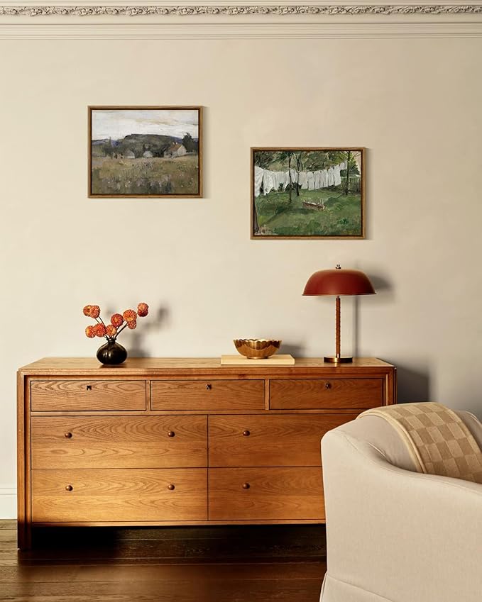 InSimSea Framed Canvas Art, Abstract Serene Countryside Scene, Mid Century Modern Decor for Living Room, Bedroom, Office - 8x10in