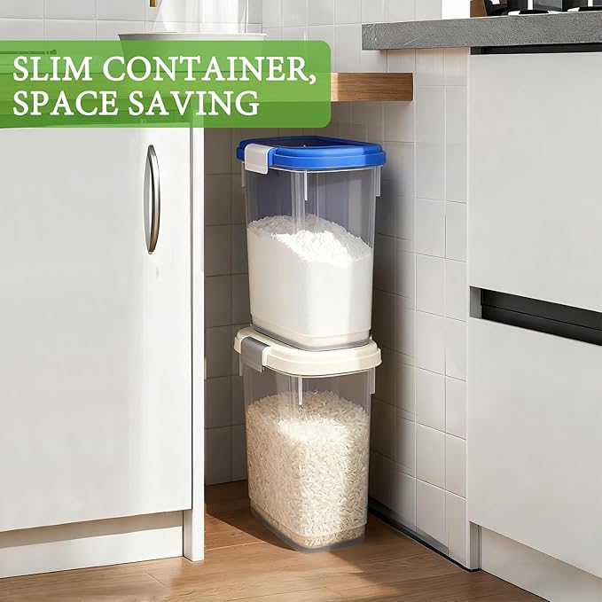 Airtight Dog Food Storage Container 10 Lbs - Slim Tall Pet Cat Food Treat Container with Lid, Scoop and Cup - Clear Plastic Dry Food Storage Bin for Dogs, Cats, Bird Seeds, Kibble, Pellets