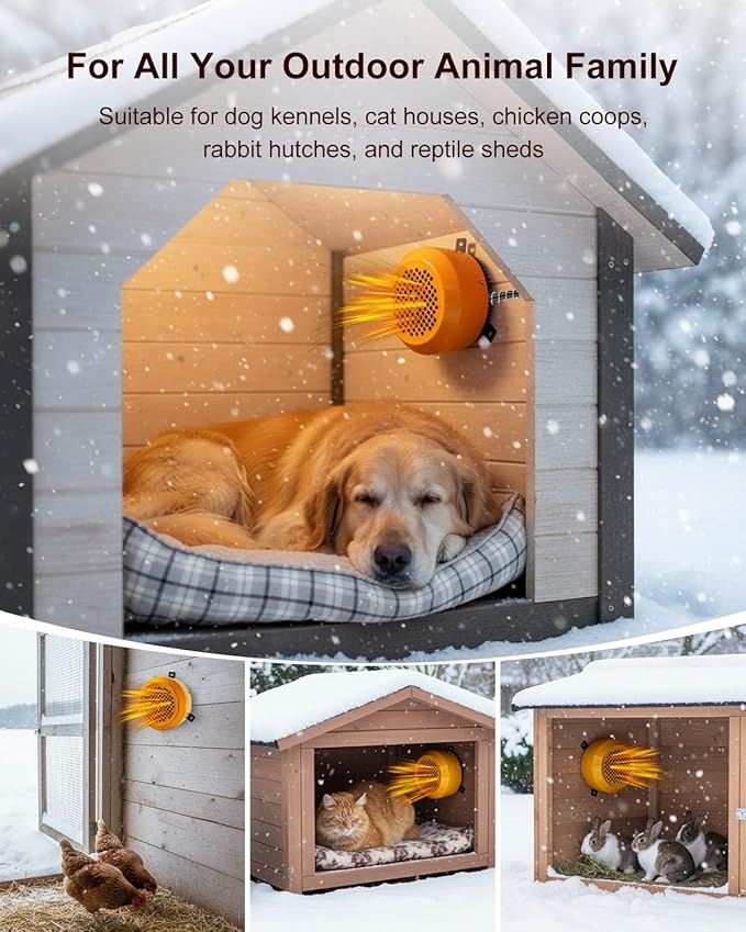 400W/800W Dog House Heater with Thermostat, Smart Temperature Control & 24H Timer Pet House Heating, Overheat Protection & Chew Proof Cord for Winter, Wall-Mounted Heater for Kennel Cat Chicken Coop