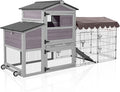 Aivituvin Chicken Coop with Wheels Mobile Hen House Poultry Cage for 2-4 Chickens with Metal Run and Nesting Box 79" L