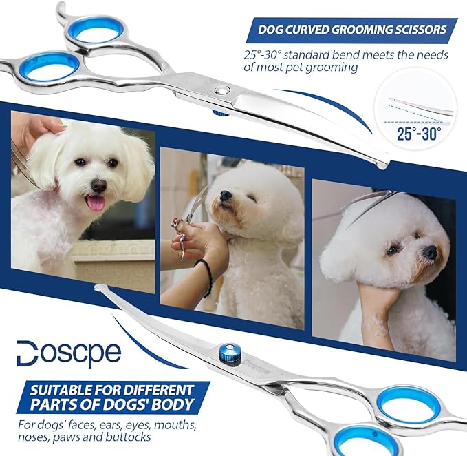 6 in 1 Professional Dog Grooming Scissors Set Pet Hair Cutting Shears Kit, Stainless Steel with Safe Rounded Tips for Dog Cat Other Animals, Right Left Handed