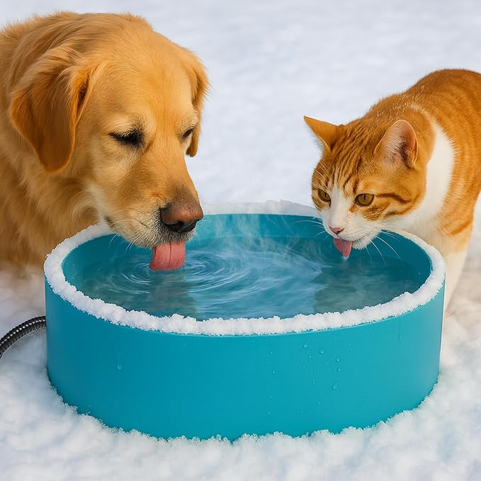 Pet Heated Bowl for Dog,Cat Warming Water Bowl with Chew Resistant Power Cord, Outdoor Waterproof Smart Uniform Heating for Small Animals Bird Chicken Rabbit Duck (108 fl oz, Blue)