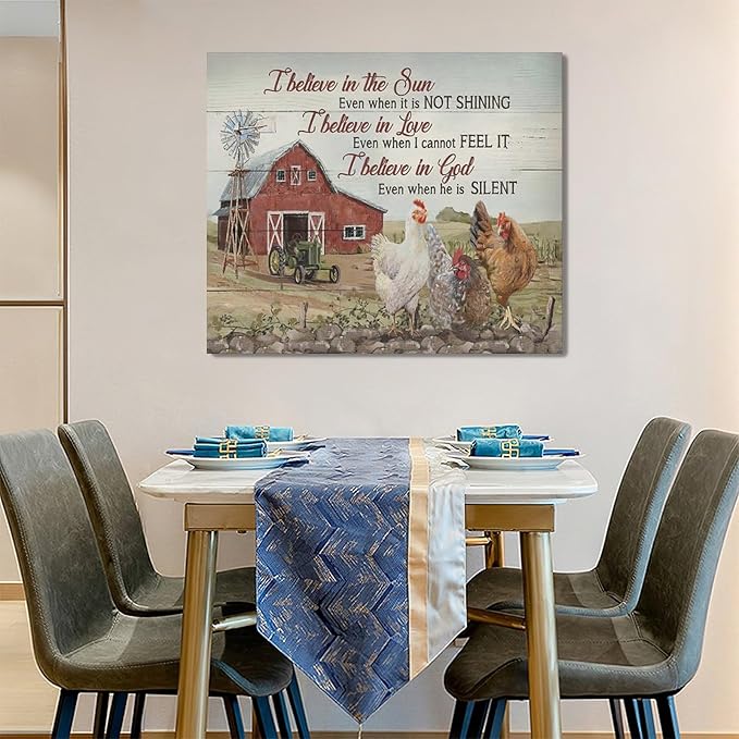 banonaty Rooster Kitchen Decor Wall Art Rustic Farmhouse Chicken Barn Pictures Wall Decor Country Inspirational Quotes Canvas Prints Home Office Decorations For Bathroom Dinning Room Framed 24""x20""