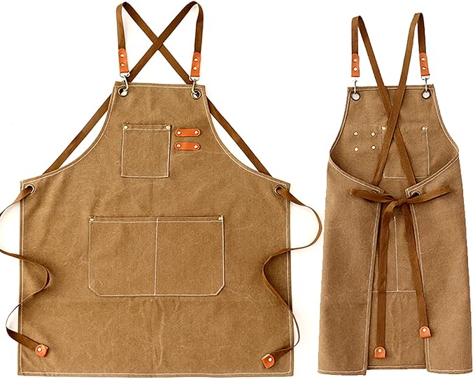 Canvas Heavy Duty Work Tool Apron, Chef Cotton Aprons with Large Pockets…