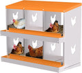 Chicken Nesting Boxes, 6-Hole Roll Away Nest Box for Chicken Coop, Metal Egg Laying Box with Perch & Lid Cover to Protect Eggs, Rollout Egg Collection, Vented Holes Orange