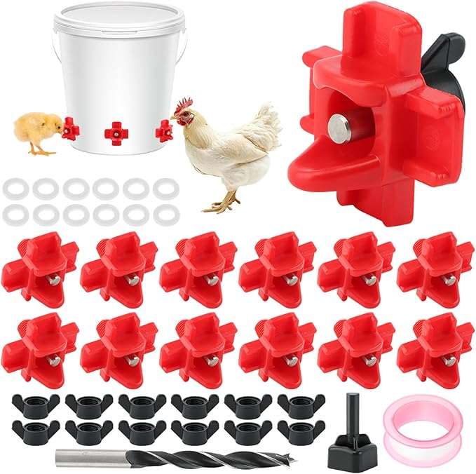 12 Pcs Chicken Water Nipples,Automatic Poultry Nipple Waterer with Drill Bits, Non Leak Waterer Kit for Chicken Coop Outdoor