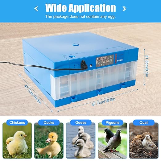 Incubators for Hatching Eggs, 48 Egg Incubator Digital Poultry Hatcher Machine with Automatic Egg Turning, Temperature & Humidity Control, Chicken Incubator for Hatching Duck, Quail, Pigeon