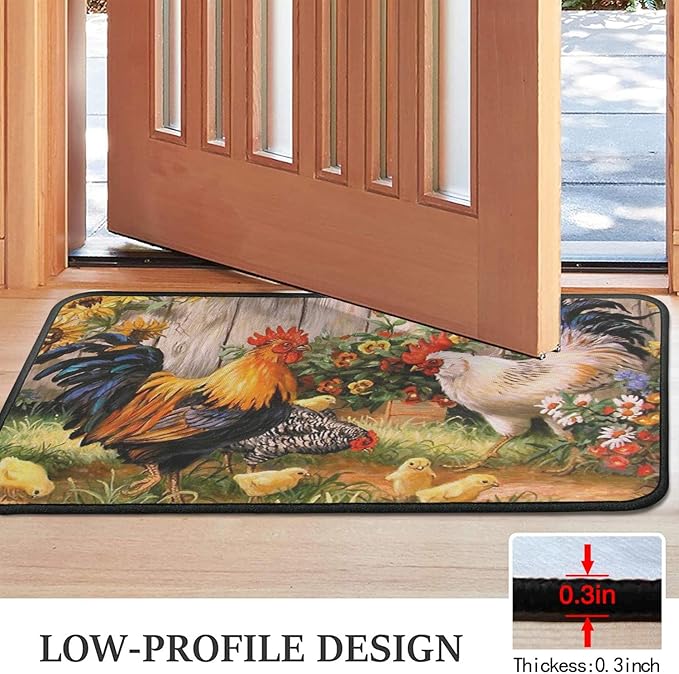 Roszwtit Farmhouse Kitchen Rugs and Mats, Farm Rooster Door Mat, Seasonal Washable Non-Slip Floor Mats for Home Kitchen Decor 30x17 Inch