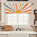 Miyotaa Sun Pastel Kitchen Curtain Valance 54W x 18H Rod Pocket Vintage Retro Colorful 70s Sunrise Sunset Window Treatment for Living Room Bedroom Bathroom Party