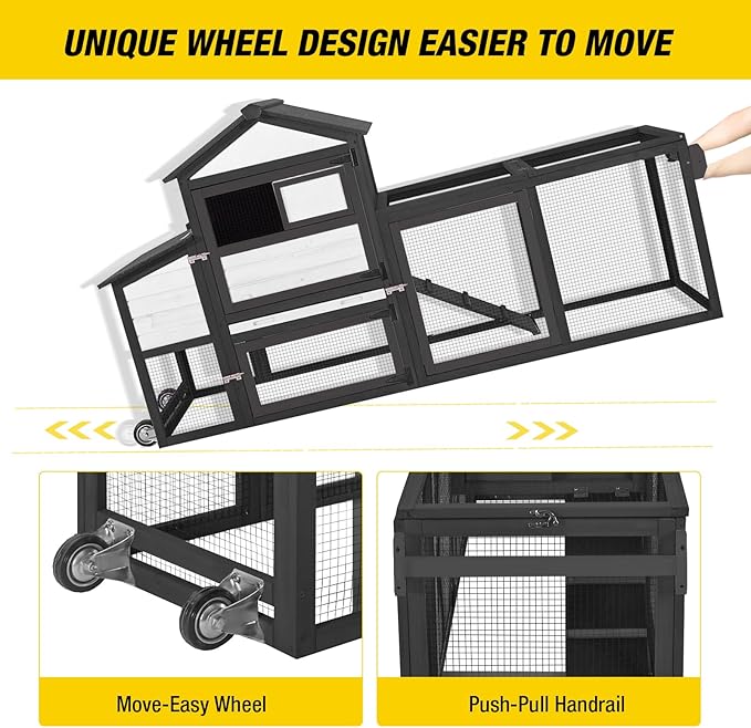 Aivituvin Chicken Coop Expandable Mobile Chicken House for Outdoor with Wheels, Nesting Box, Leakproof Pull-on Tray and UV-Resistant Roof Panel (Black&White)