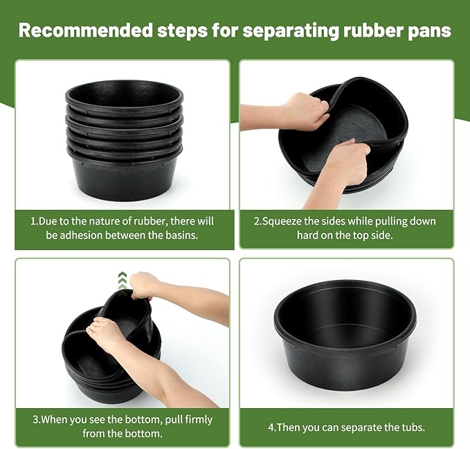 6Pcs Rubber Feed Pan, 1 Gallon Horse Feed Bucket Utility Feed Bucket, 10.6 x 4.1Inches Rubber Bowl Chicken Dust Bath Livestock Water Bowl for Pig Goat Chicken Dogs Farm Small Animal