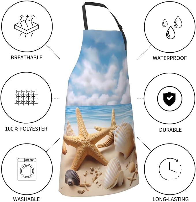 Shark Jumping Home Aprons 2 Pockets 33"×28" for Men Women, Ocean Sea Waterproof Kitchen Cooking Bib