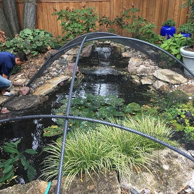 Koi Pond Netting for Leaves 20x20 Ft, 1/2 in Strong Woven Fine Mesh Pond Leaf Net Cover, Protecting Koi Fish from Herons, Raccoons, Birds, Cats & Predators, 21 Pcs Stakes Included