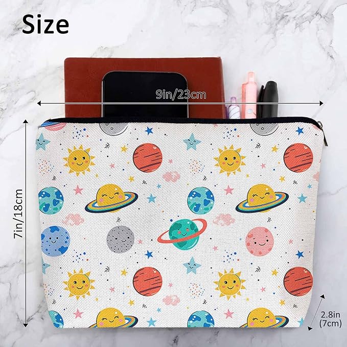 Women Makeup Organizer Bag Galaxy Space,Planets Solar System Cosmos Stars Flax Cosmetic Bag Makeup Bags Toiletry Bag Accessories Organizer Travel Bags For Home Bathroom Office Hotel Gym