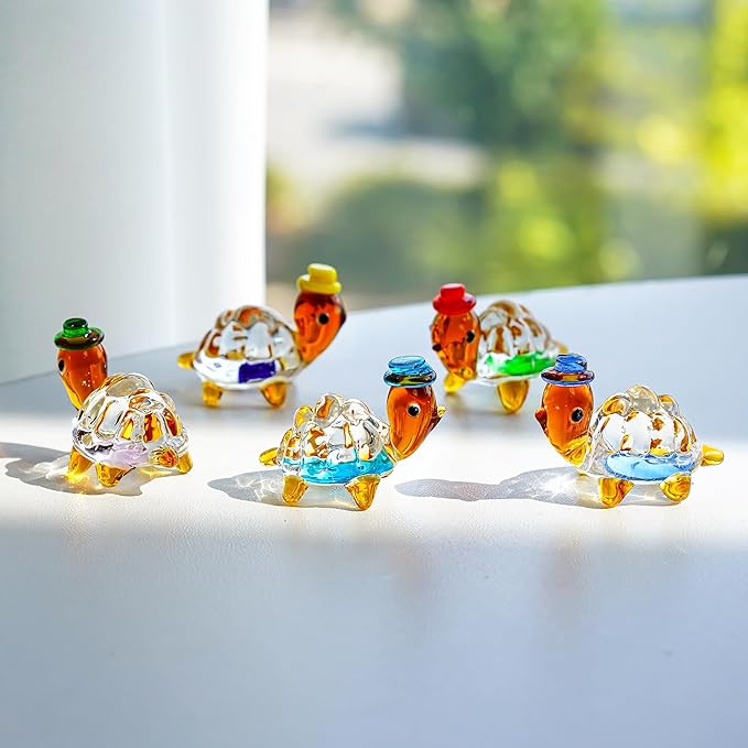 H&D HYALINE & DORA 5pcs Mini Glass Figurine Blown Glass Figurine Ornaments（Turtle）