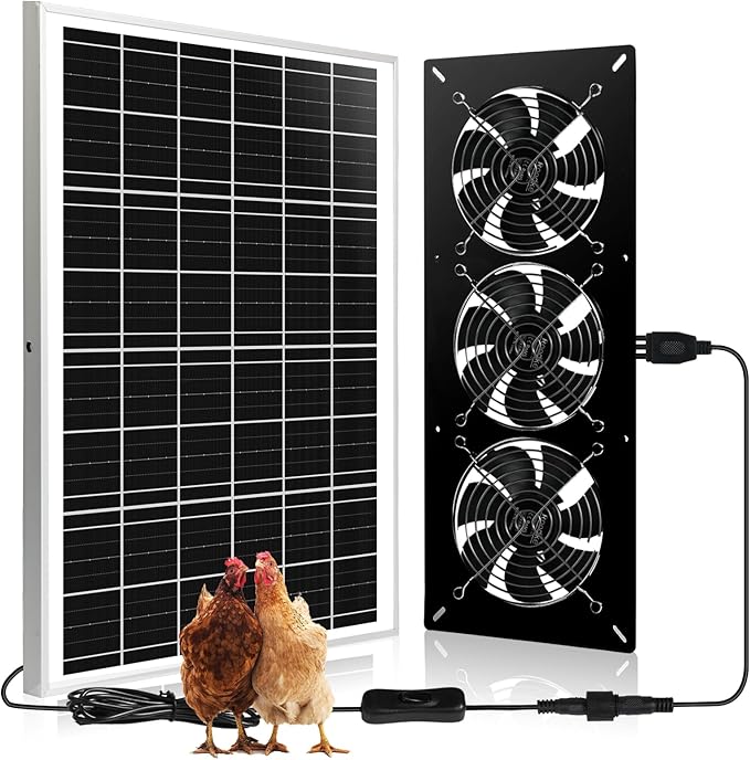 Solar Powered 3 Fan Kit, 25W High Velocity Waterproofed Solar Exhaust Fans for Outdoor Greenhouse Chicken Coop Shed Pet House