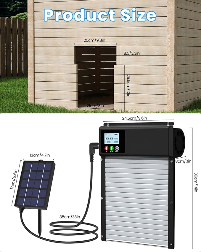 2026 New WiFi Chicken Coop Door Solar Powered with APP Control, Automatic Chicken Coop Door Timer & Light Sensor, Auto Chicken Coop Door Opener, Solar Chicken Coop Door Anti-Pinch Design LCD Display