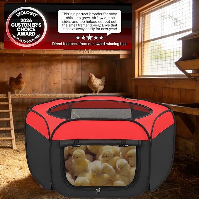 Chicken Brooder Box for Chicks, Pop Up Chick Starter Kit Brooder Pen with Double Door Cover, Collapsible Large Baby Chicken Brooder, Indoor Outdoor Use for Chicks, Ducks & Quail