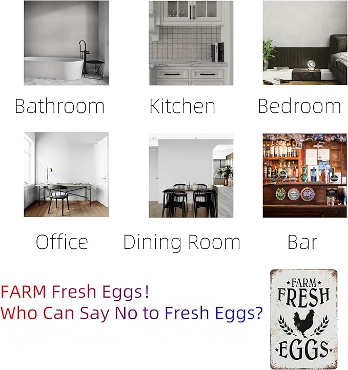 Vintage Farm Fresh Eggs Metal Sign,Farmhouse Style Tin Signs For Chicken Coop Rustic Kitchen Garden Decor Farmhouse Style 8"×12"