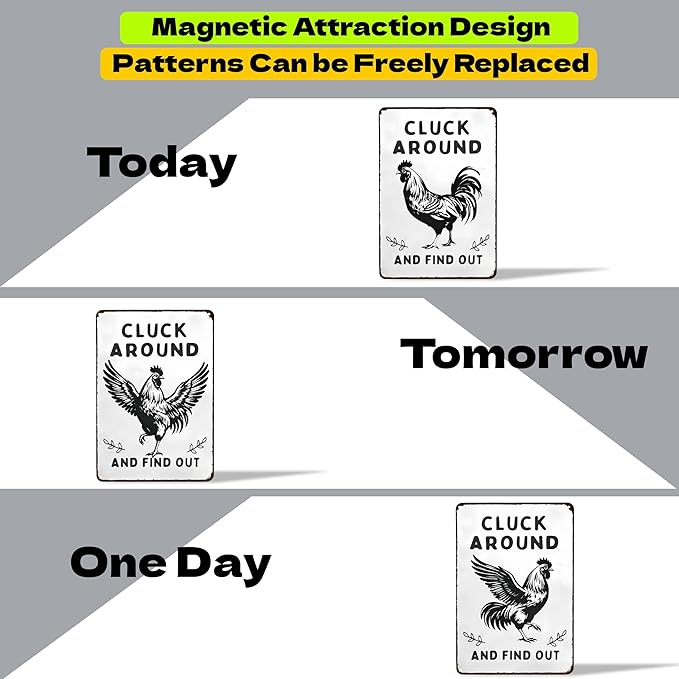 Funny DIY Magnetic Attraction Design,Vintage Chicken Decor Metal Sign, Funny Farmhouse Kitchen Wall Art, Unique Home Decor Gifts for Women, Farmhouse Style Enthusiasts, Retro Chicken Coop Accessories,8*12 Inch (Grey)
