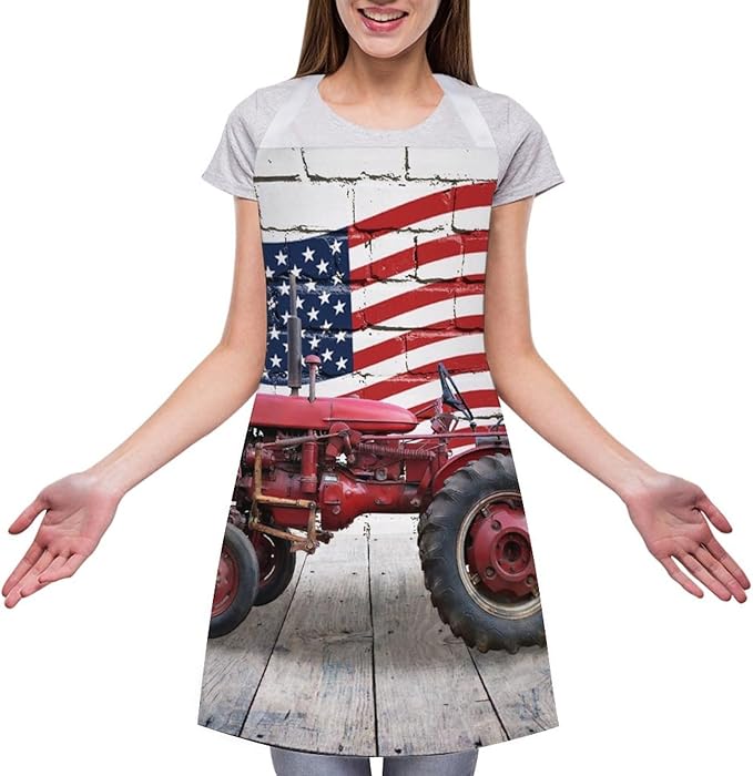 Vintage Watercolor Old Tractor Kitchen Apron, Oil Painting Western Farmhouse Harvest Farm Sunflower Tractor Apron