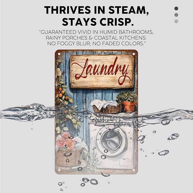 Retro Laundry Room Tin Sign Vintage Metal Sign Funny Nostalgic Wall Decor Wall Art For Home Bathroom Toilet Indoor Shop Basement Washroom Cafes Bar 12 * 8In