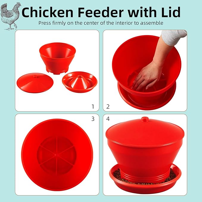 Maxdot 4.8 Gallon/42.4 Pounds Automatic Chicken Feeder & Waterer Set Large Capacity Hanging Automatic Poultry Feeder & Waterer for Chickens & Livestock