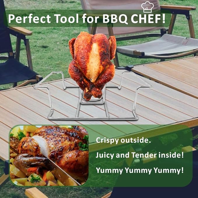 Beer Can Chicken Holder & BBQ Glove Set - Beer Can Chicken Stand 1 Pack + 1 Pair Heat Resistant BBQ Gloves Grill Oven Smoker Roasted Chicken Rack Whole Chicken Duck Goose Beer Butt Chicken Stand