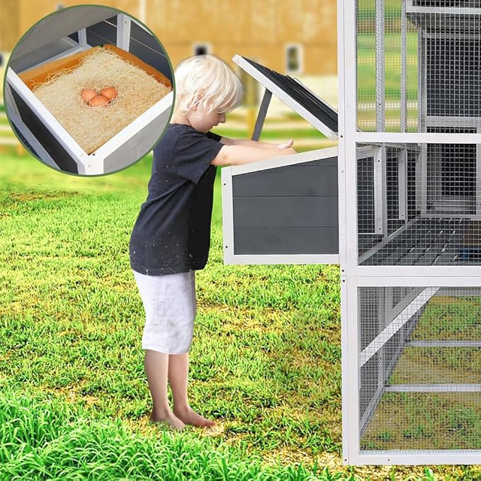 Large Walk-in Wooden Chicken Coop with Run, 3-Tier Poultry Cage for 10-20 Chickens, Outdoor Hen House with Nesting Boxes, Rainproof Roof, Pull-Out Tray, Multi-Level Rabbit Duck Hutch
