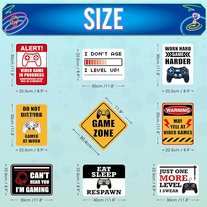 Video Game Party Decorations - 9 PCS Video Game Birthday Party Decorations Gaming Zone Signs for Boys Kids Gaming Birthday Supplies Funny Games Night Decoration for Door Windows Yard Wall Decor