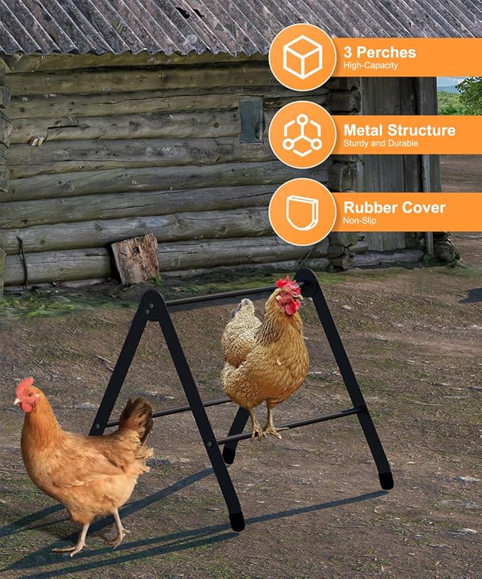 Koutemie Adjustable Chicken Perch for Coop, Heavy-Duty Metal Chick Roosting Bar for Brooder, Baby Chicks Stand Toy Training Perches for Large Bird Parrot Hens Macaw, Black