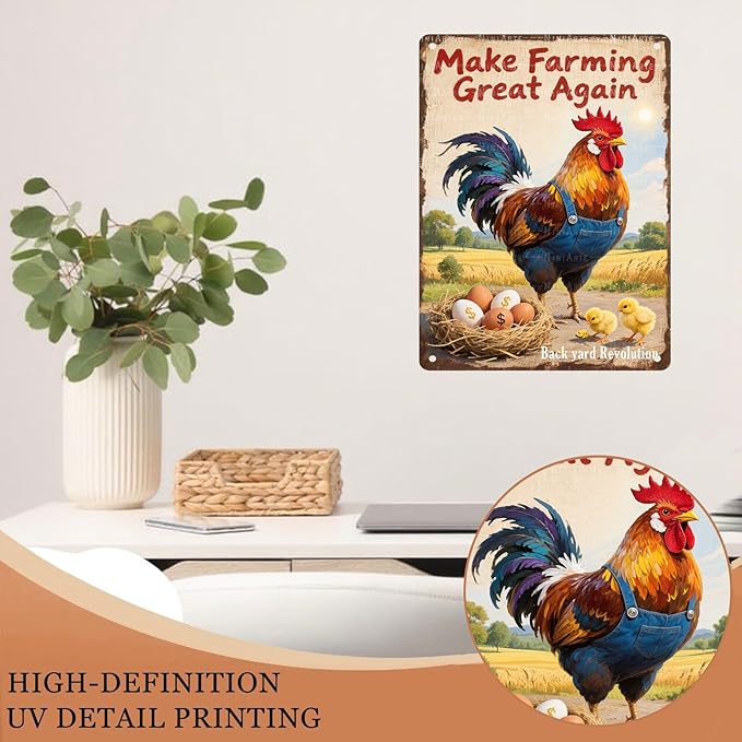 Retro Make Farming Great Again Chicken Coop Tin Sign Backyard Poultry Decor for Coop Entrances Garden Sheds and Farmers Market Stands 12X16Inch