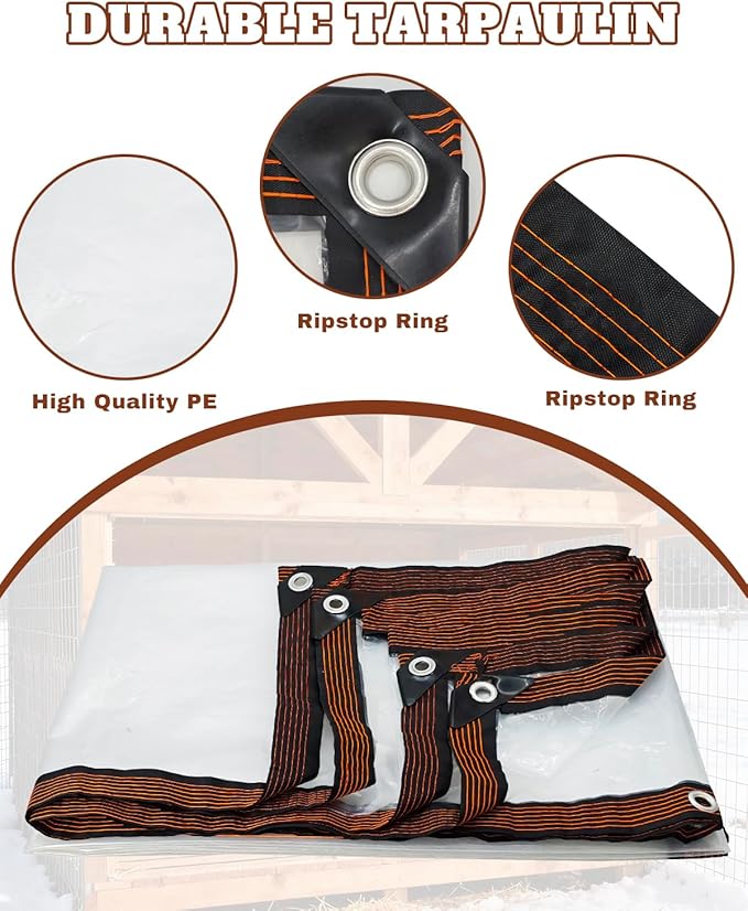 2 Pcs Chicken Coop Cover Antifreeze Waterproof for Winter - with Ball Bungees Cords, Shade Cloth for Large Chicken Coops, Walk-in Chicken Run Pen, Chicken Coop Tarp