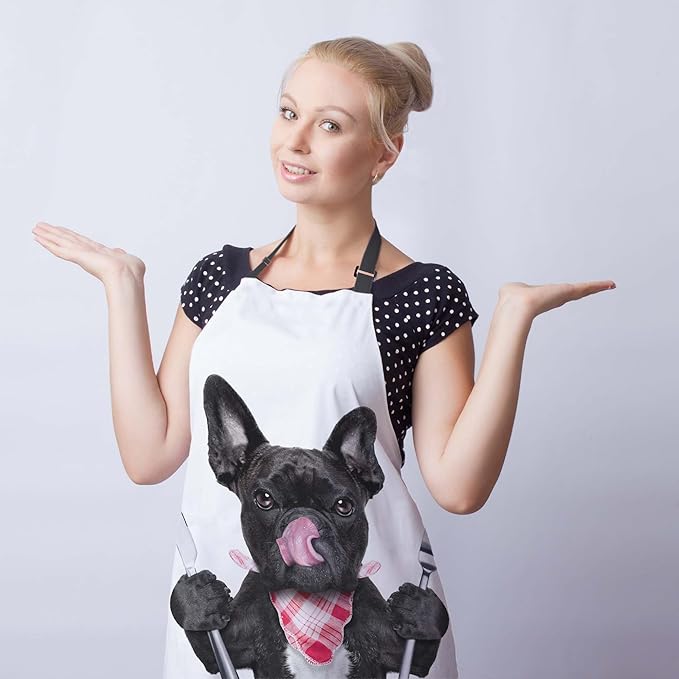 Aprons for Cooking for Men Funny French Bulldog Dog Mans Chef Apron for Kitchen Cooking Restaurant BBQ Painting Crafting Gardening 27” (W) x 31” (H), Waterproof Apron