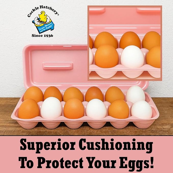 Cackle Hatchery Foam Egg Cartons for Chicken Eggs Holds 1 Dozen Eggs (Pink, 50)