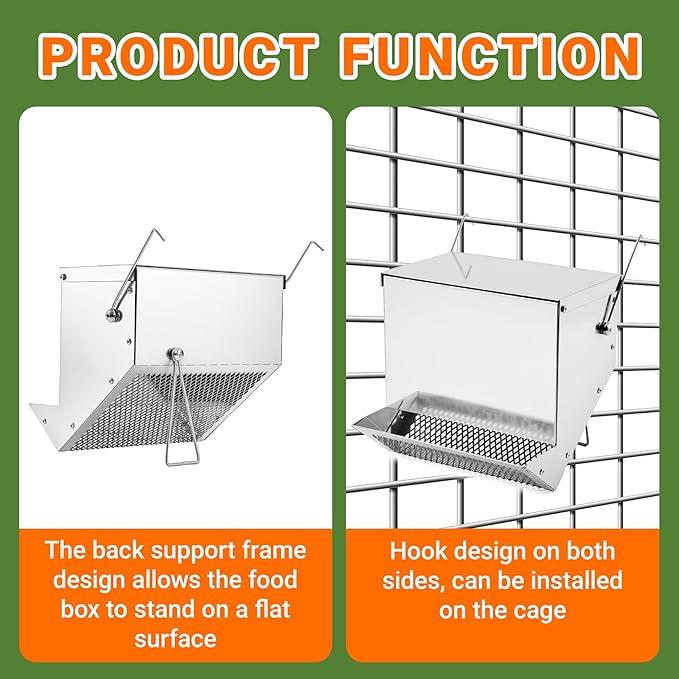 Rabbit Feeders Automatic for Cages,3.5 Pound Large Metal Trough Feeder with Lid Galvanized Steel Outdoor Bunny Food Dispenser for Rabbits Chicken Guinea Pig Pet and Other Small Animals
