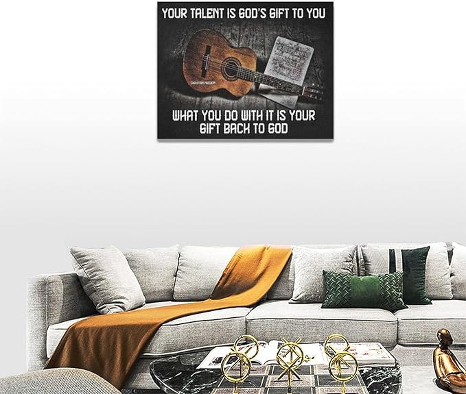 Vintage Guitar Wall Art - Chords Pictures Canvas Prints - Inspirational Artwork for Music Studio, Bedroom, Living Room, Bathroom - 16"x12"